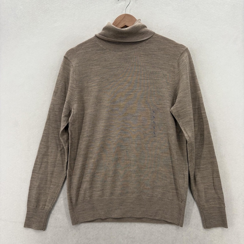 Uniqlo Sweater Mens Small Beige Extra Fine Merino Wool Turtleneck Knit Classic